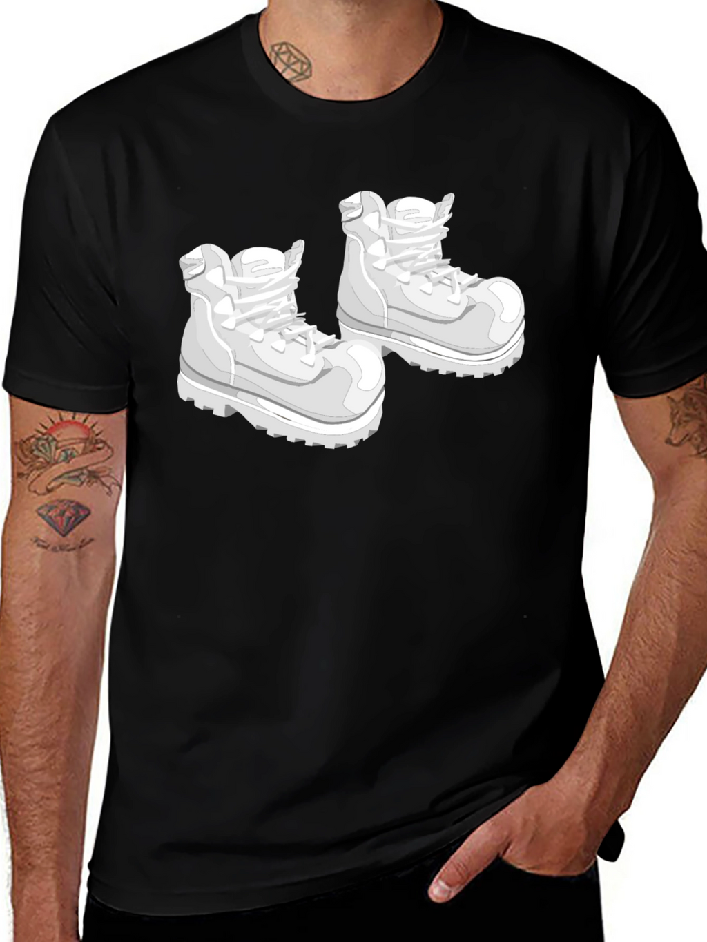 Cartoon Boots Graphic Black T-Shirt