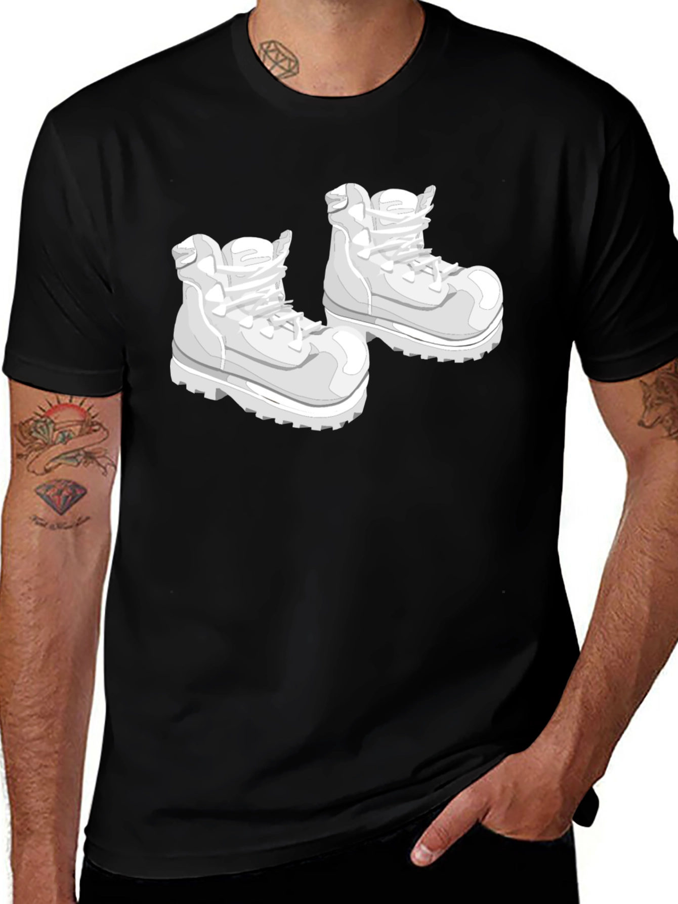 Cartoon Boots Graphic Black T-Shirt