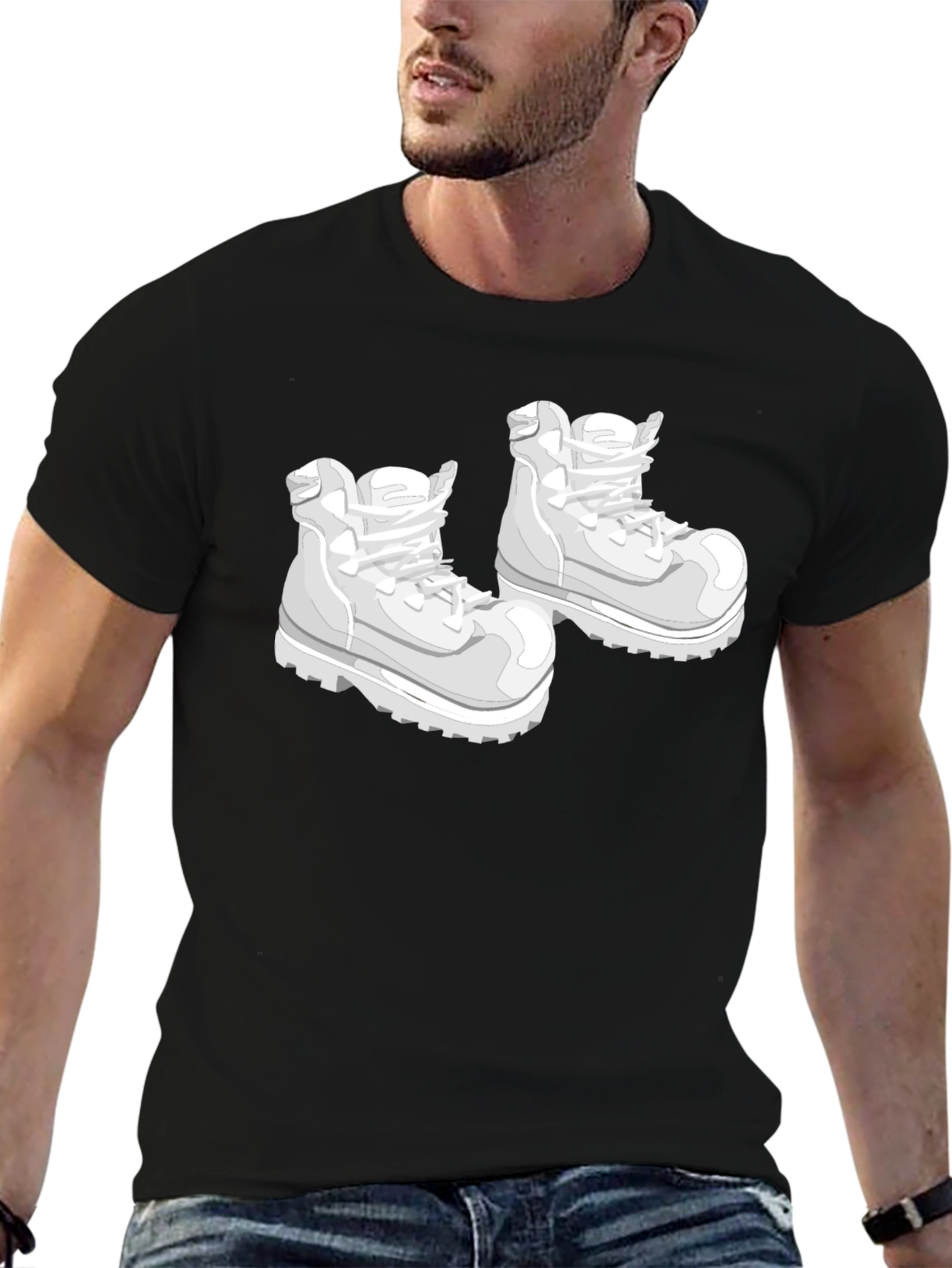 Cartoon Boots Graphic Black T-Shirt