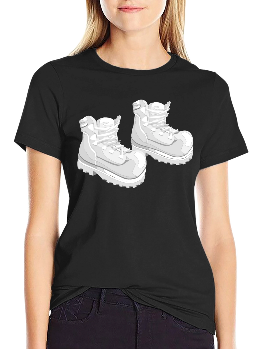 Cartoon Boots Graphic Black T-Shirt