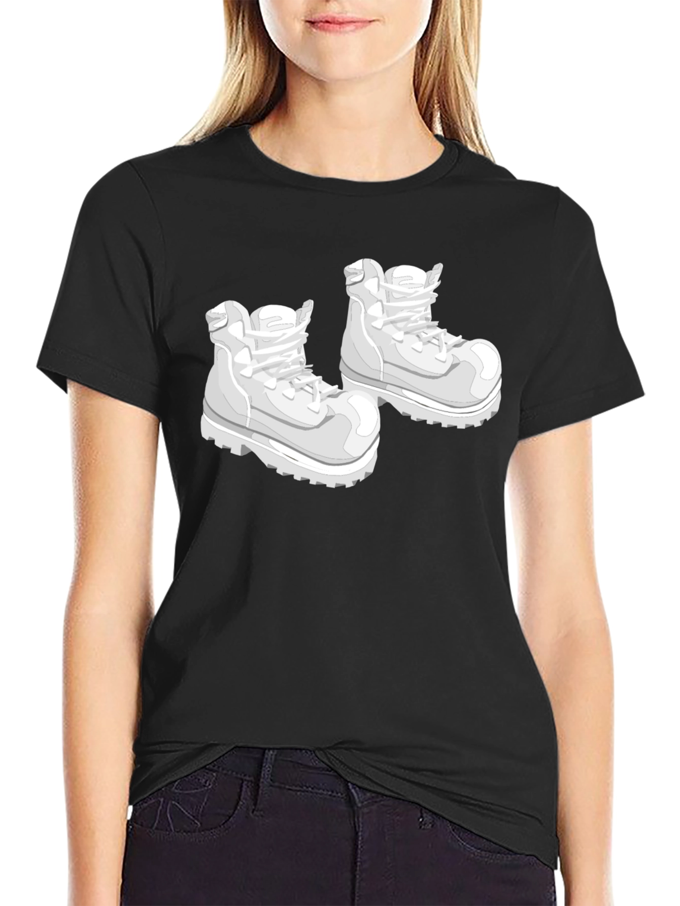 Cartoon Boots Graphic Black T-Shirt