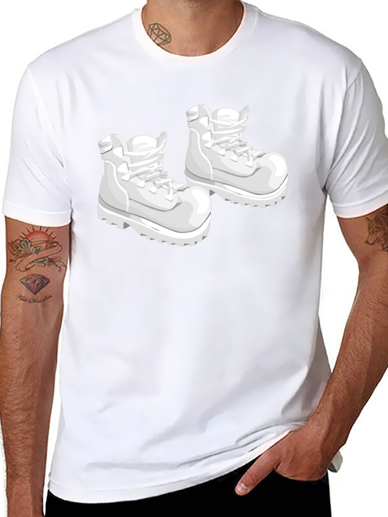 Cartoon Boots Graphic Black T-Shirt