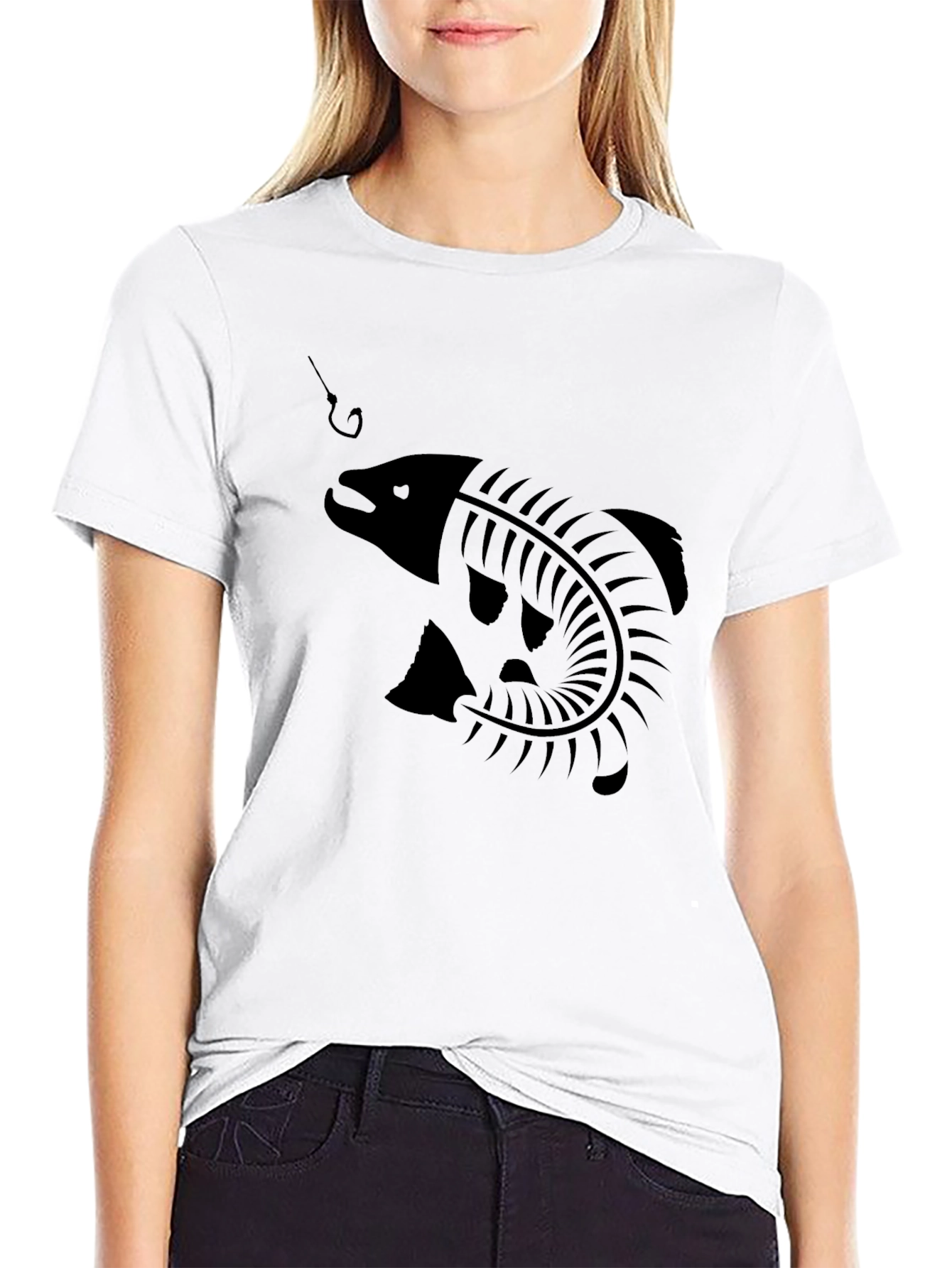 Black Fish Skeleton Graphic Tee - Unique Design