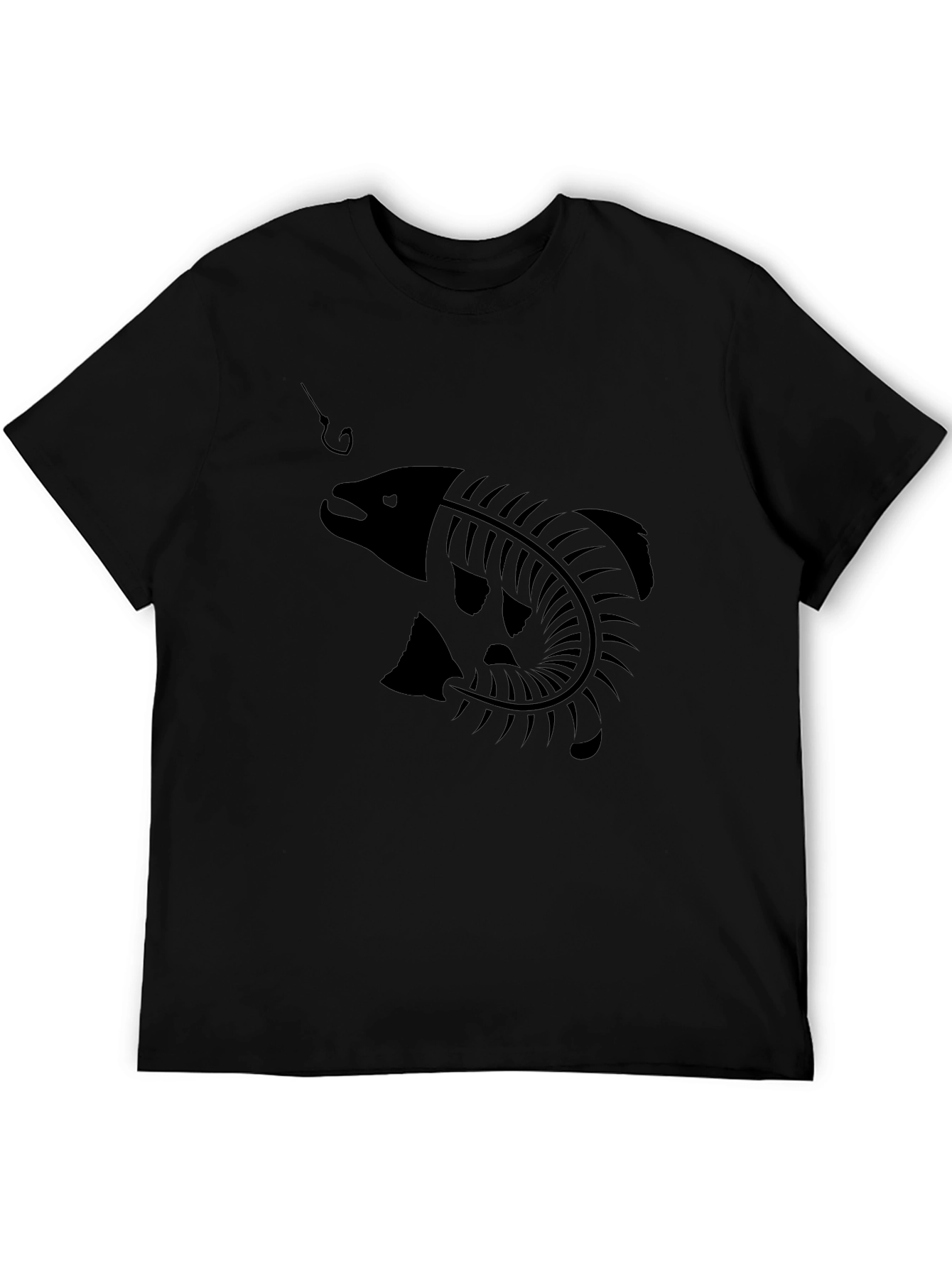Black Fish Skeleton Graphic Tee - Unique Design