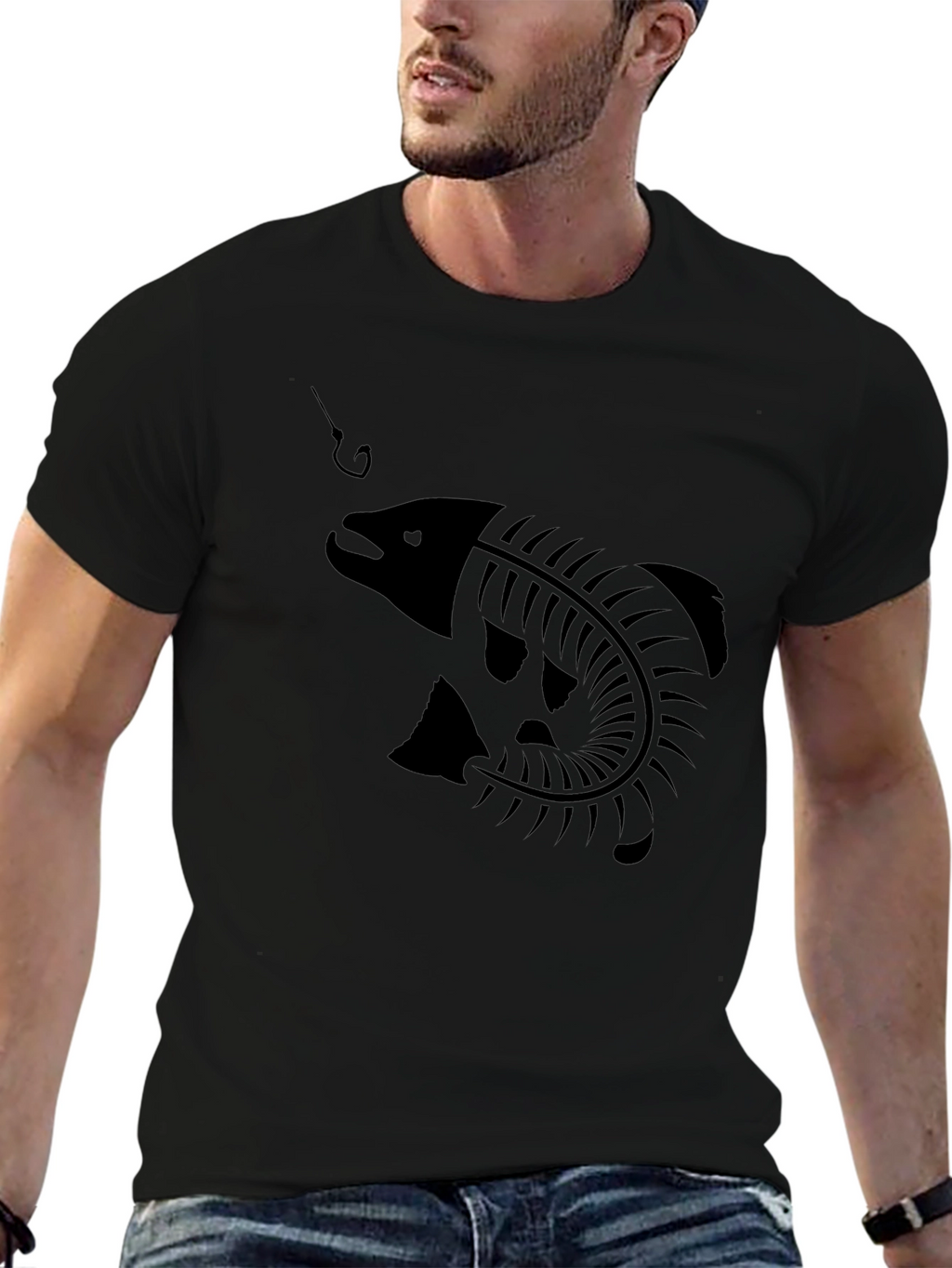 Black Fish Skeleton Graphic Tee - Unique Design