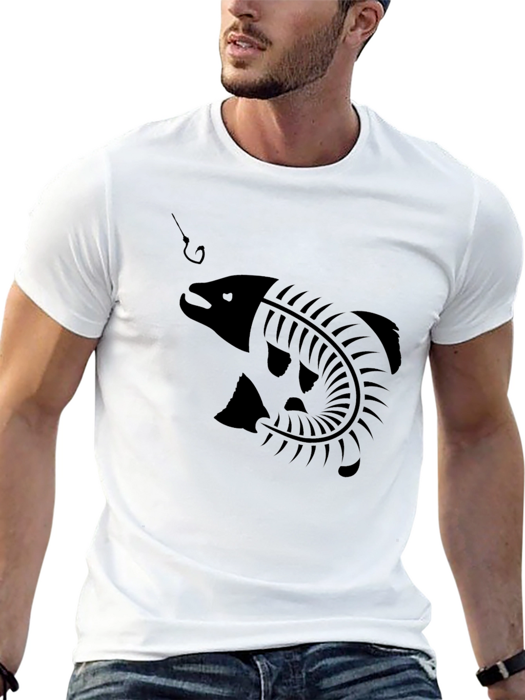 Black Fish Skeleton Graphic Tee - Unique Design
