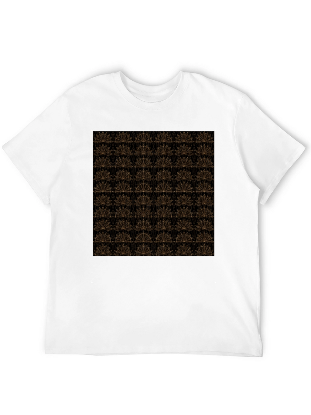 Elegant Black T-Shirt with Gold Floral Lotus Pattern