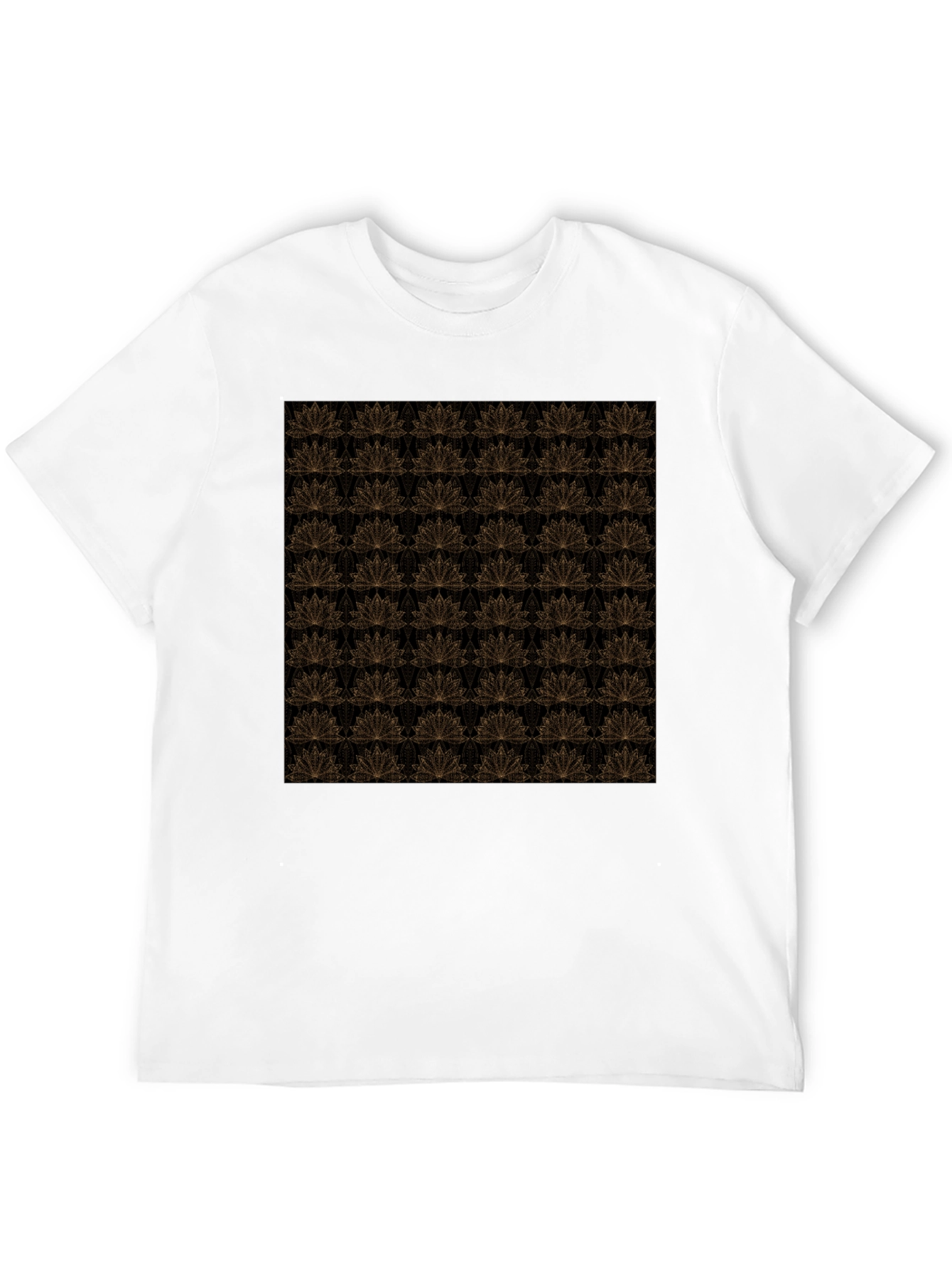 Elegant Black T-Shirt with Gold Floral Lotus Pattern
