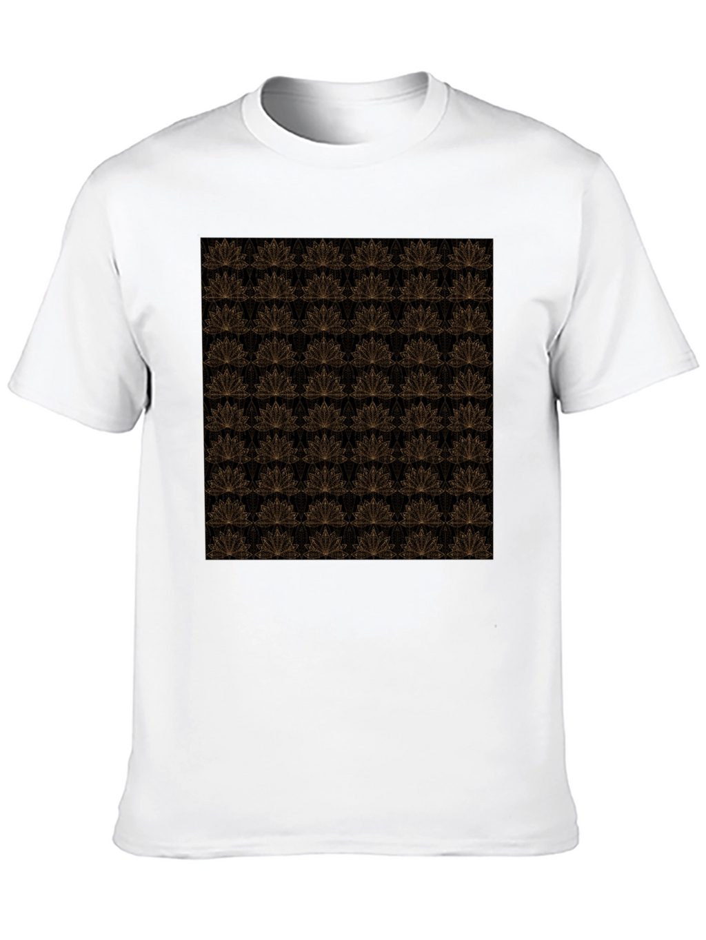 Elegant Black T-Shirt with Gold Floral Lotus Pattern