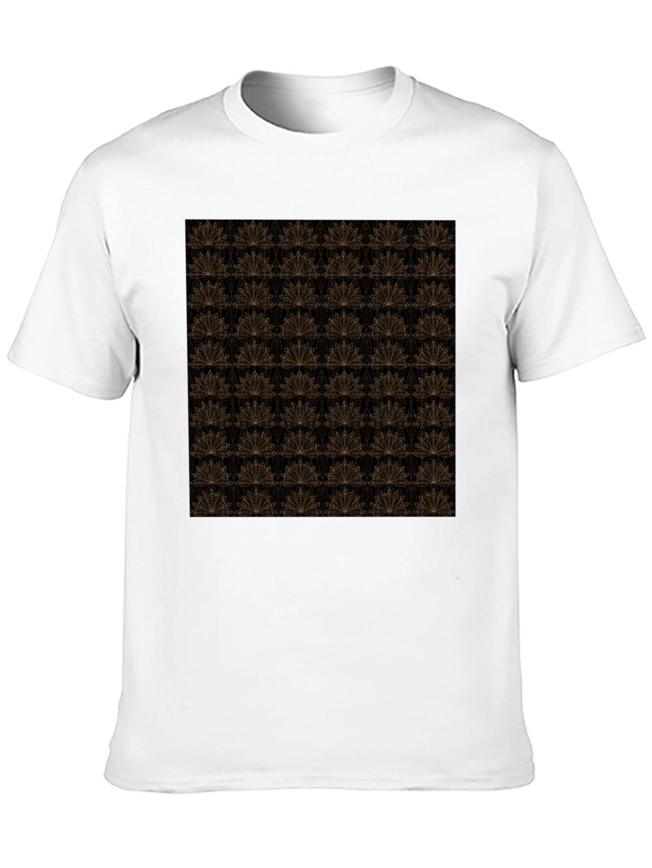 Elegant Black T-Shirt with Gold Floral Lotus Pattern