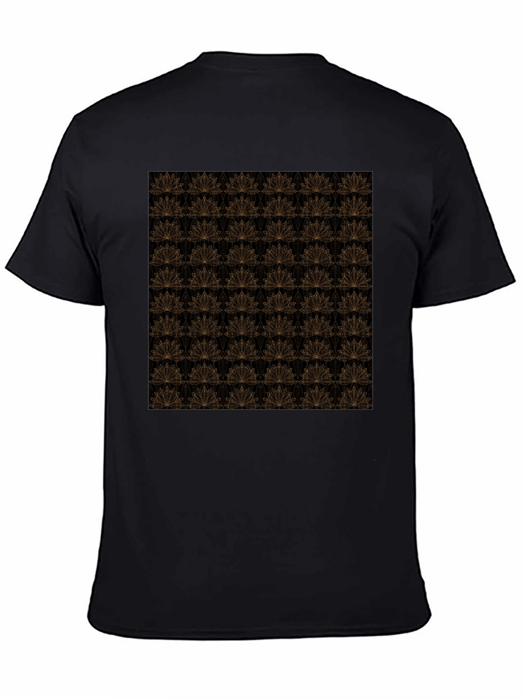 Elegant Black T-Shirt with Gold Floral Lotus Pattern