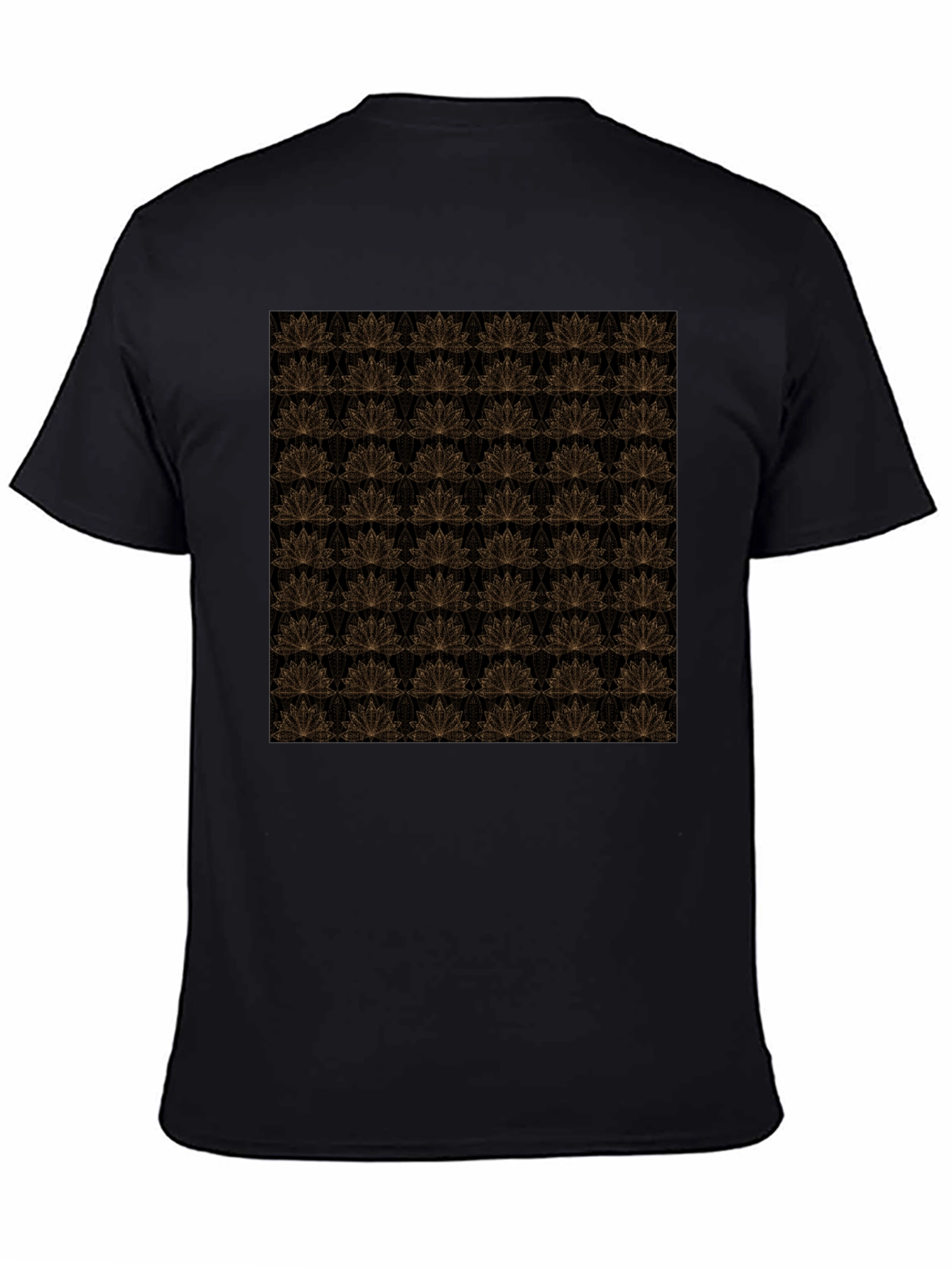 Elegant Black T-Shirt with Gold Floral Lotus Pattern