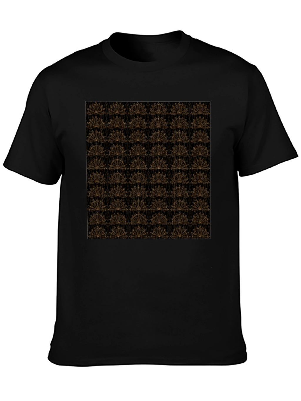 Elegant Black T-Shirt with Gold Floral Lotus Pattern