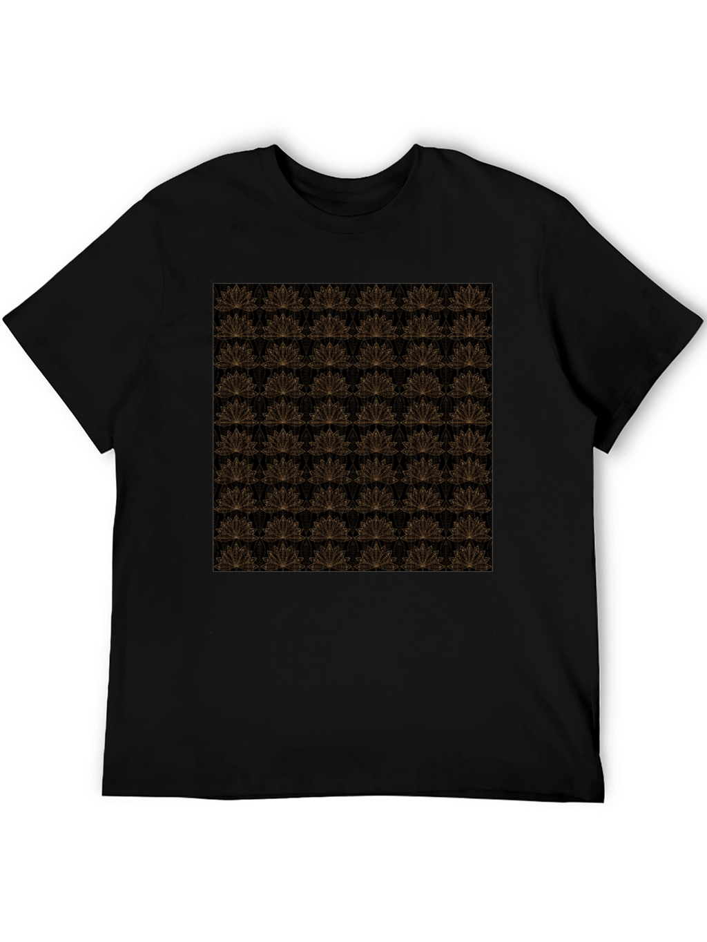 Elegant Black T-Shirt with Gold Floral Lotus Pattern