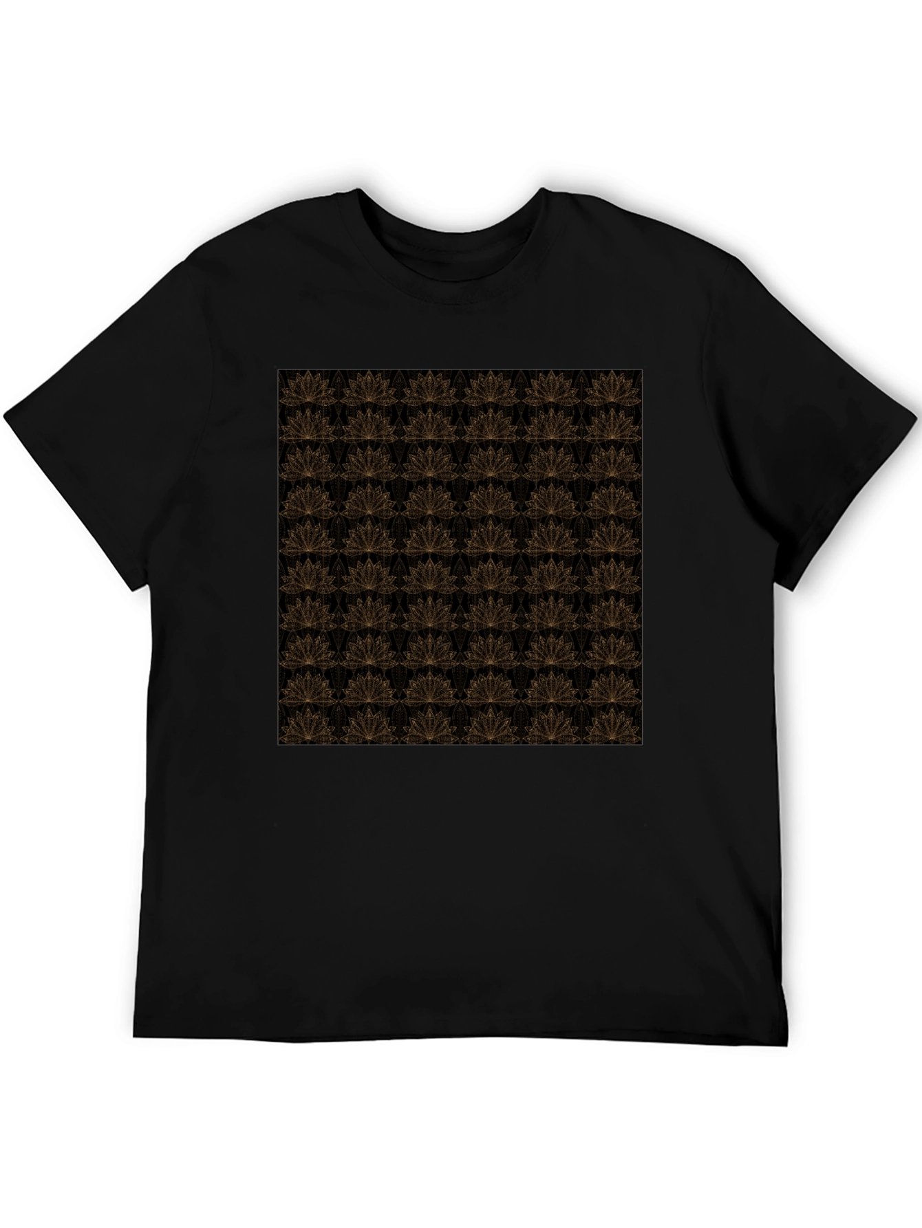 Elegant Black T-Shirt with Gold Floral Lotus Pattern