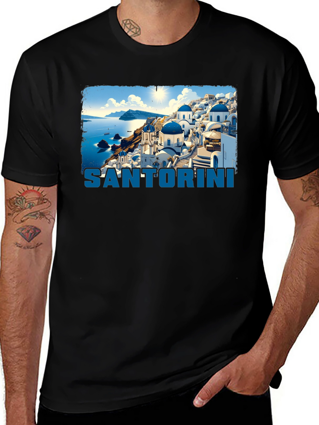Santorini Graphic T-Shirt - Black Crew Neck Tee
