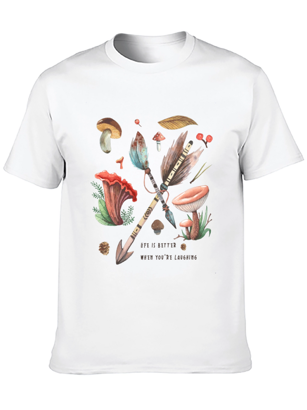 Whimsical Nature T-Shirt - Arrow & Mushroom Design
