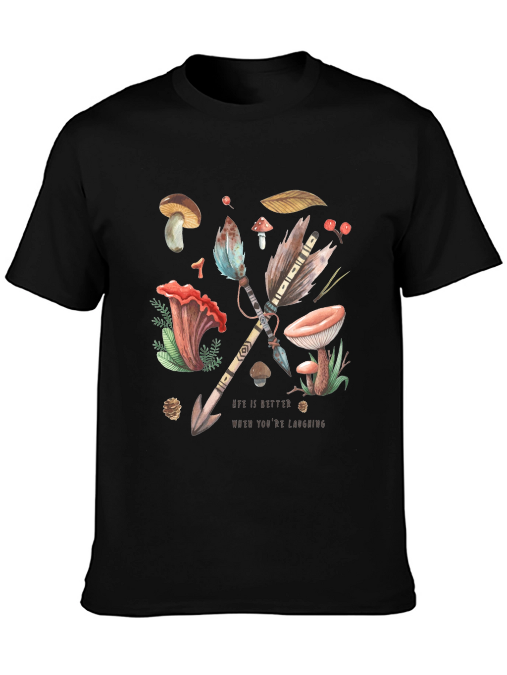 Whimsical Nature T-Shirt - Arrow & Mushroom Design