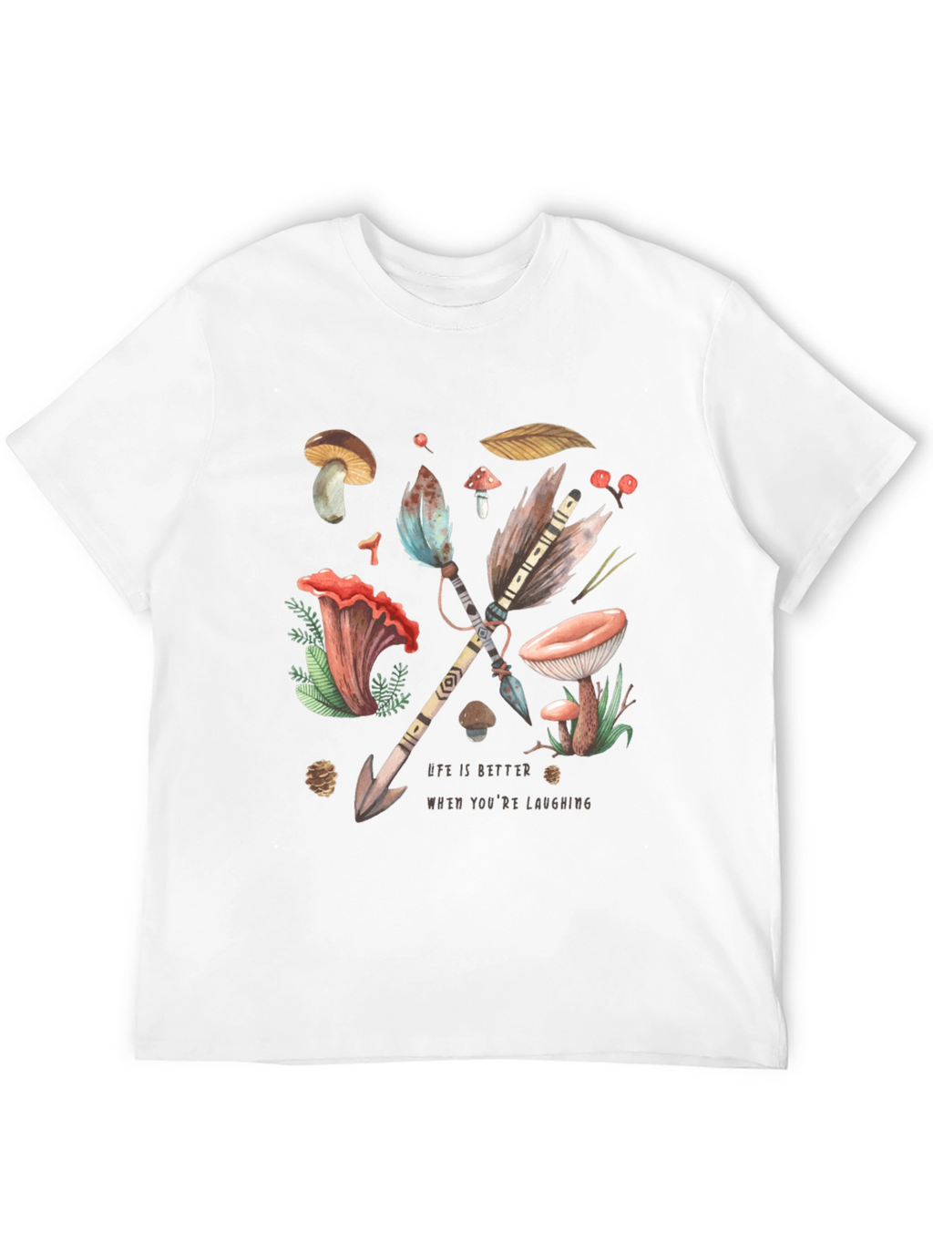 Whimsical Nature T-Shirt - Arrow & Mushroom Design