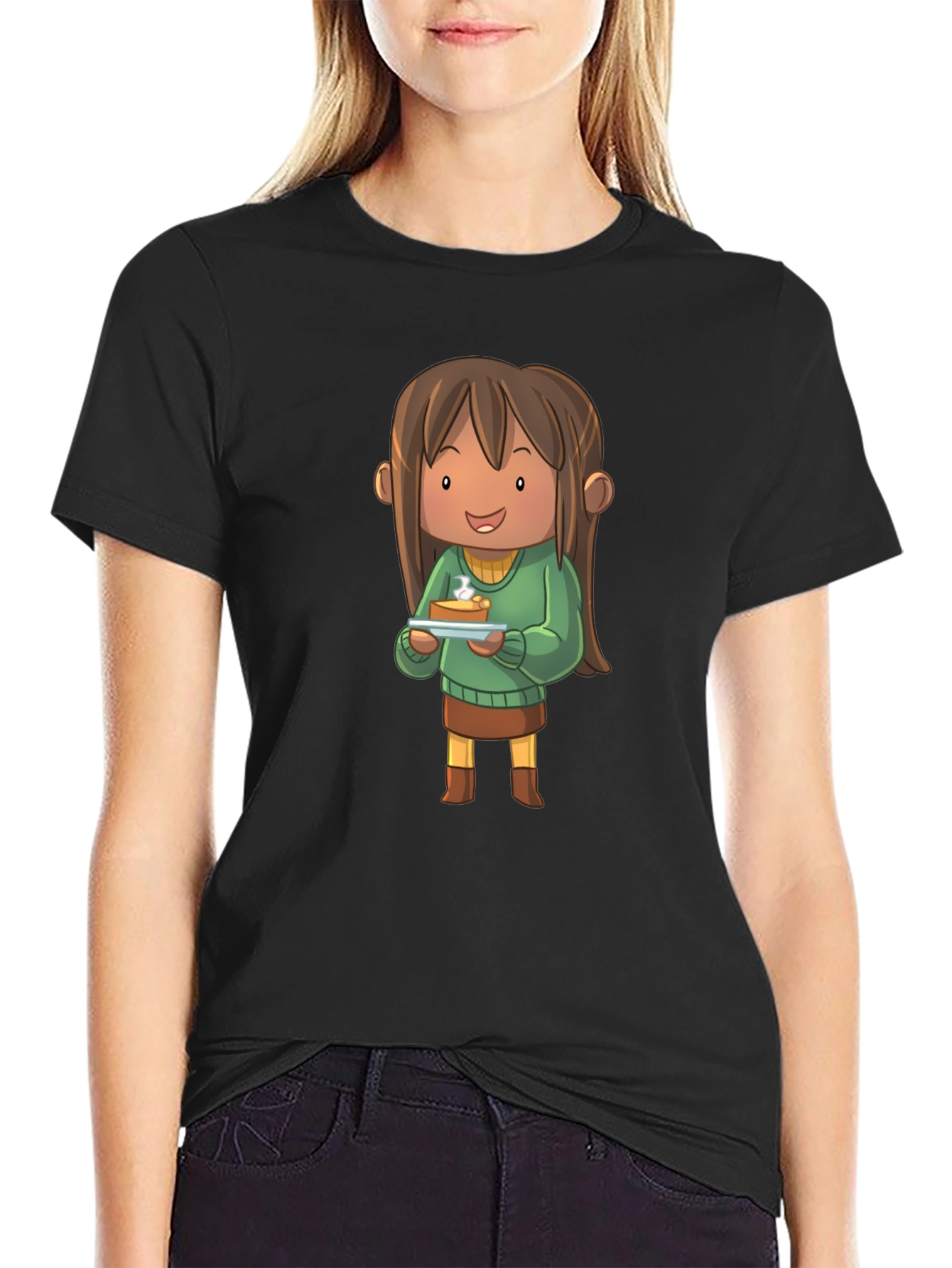 Cartoon Character Pie T-Shirt - Black
