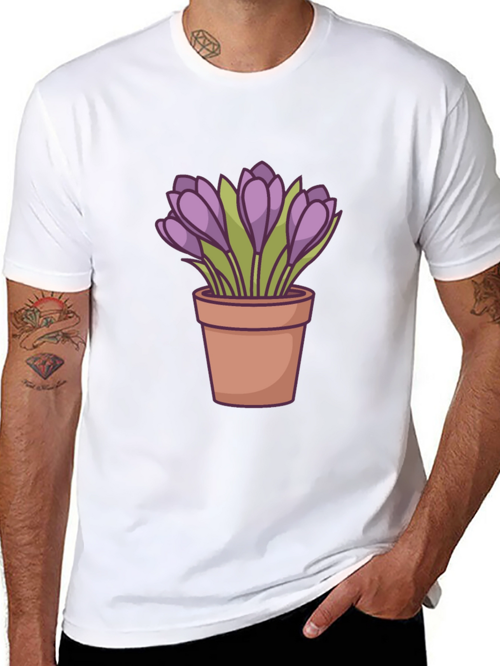 Crocus Flower Pot T-Shirt - Black Casual Tee