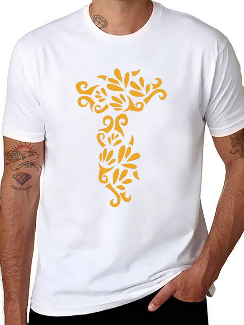 Black Tee with Ornamental Gold Design
