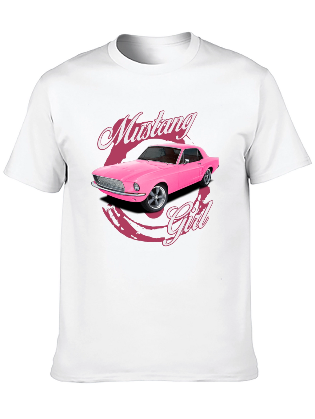 Pink Mustang Girl Black T-Shirt