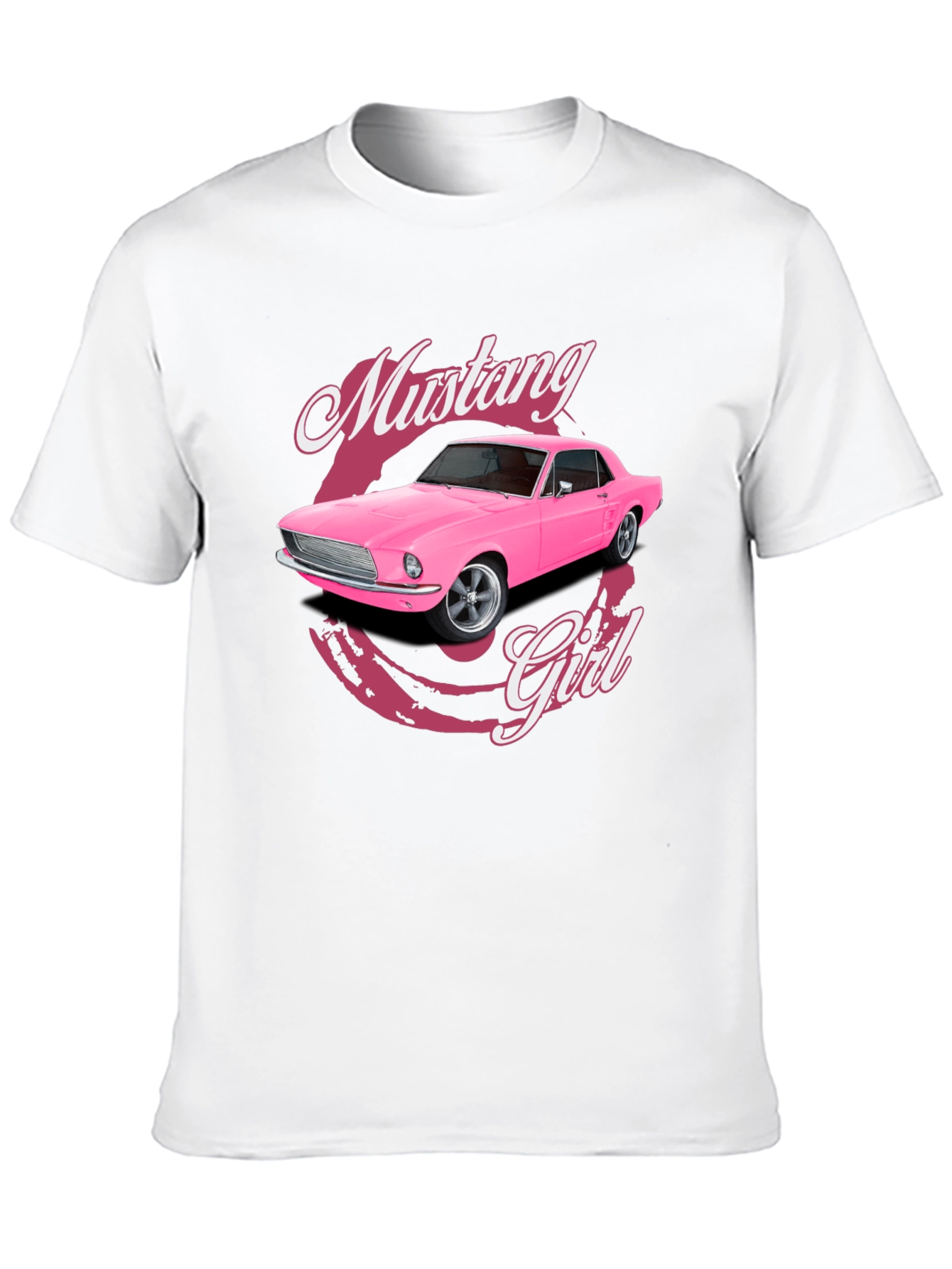 Pink Mustang Girl Black T-Shirt