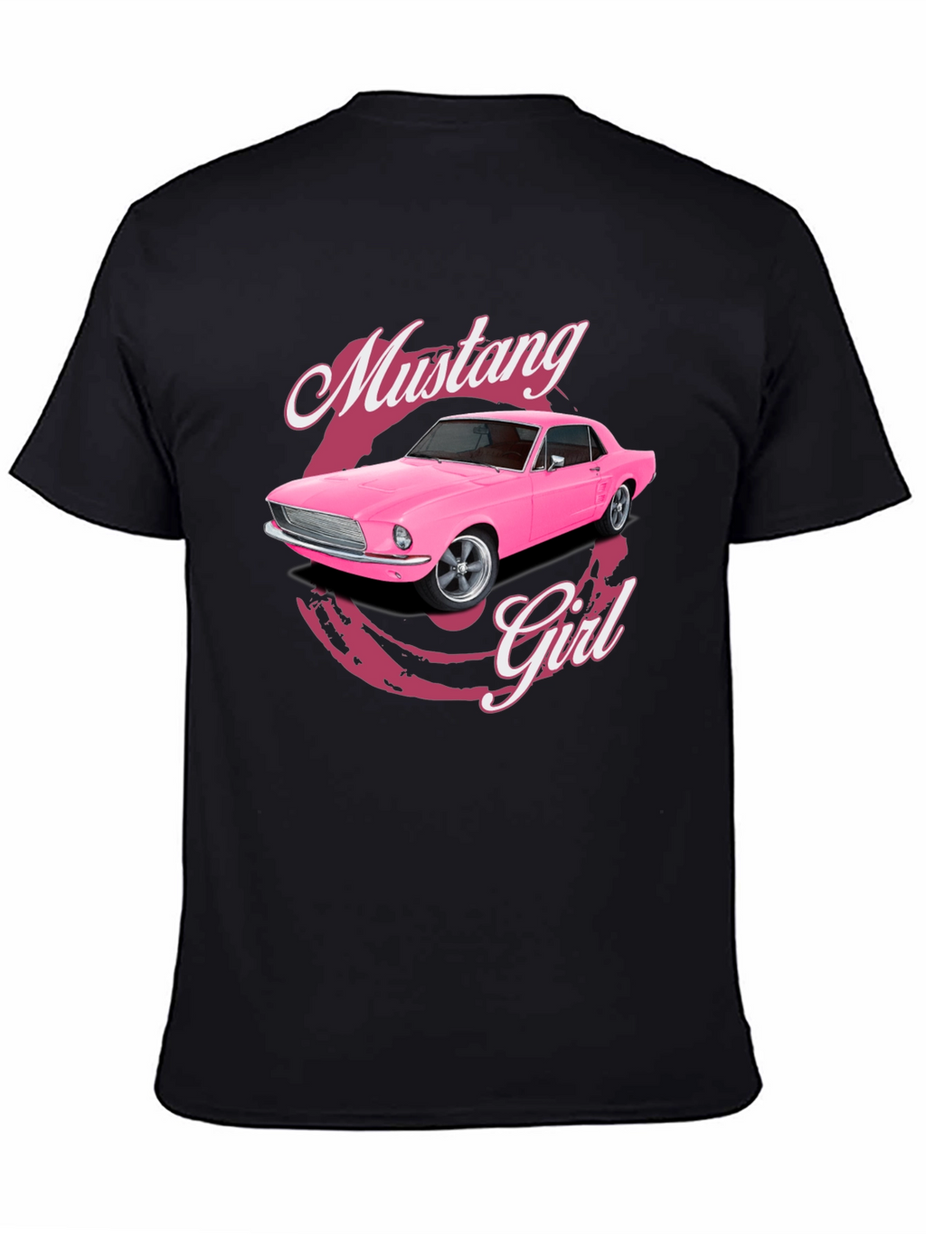 Pink Mustang Girl Black T-Shirt