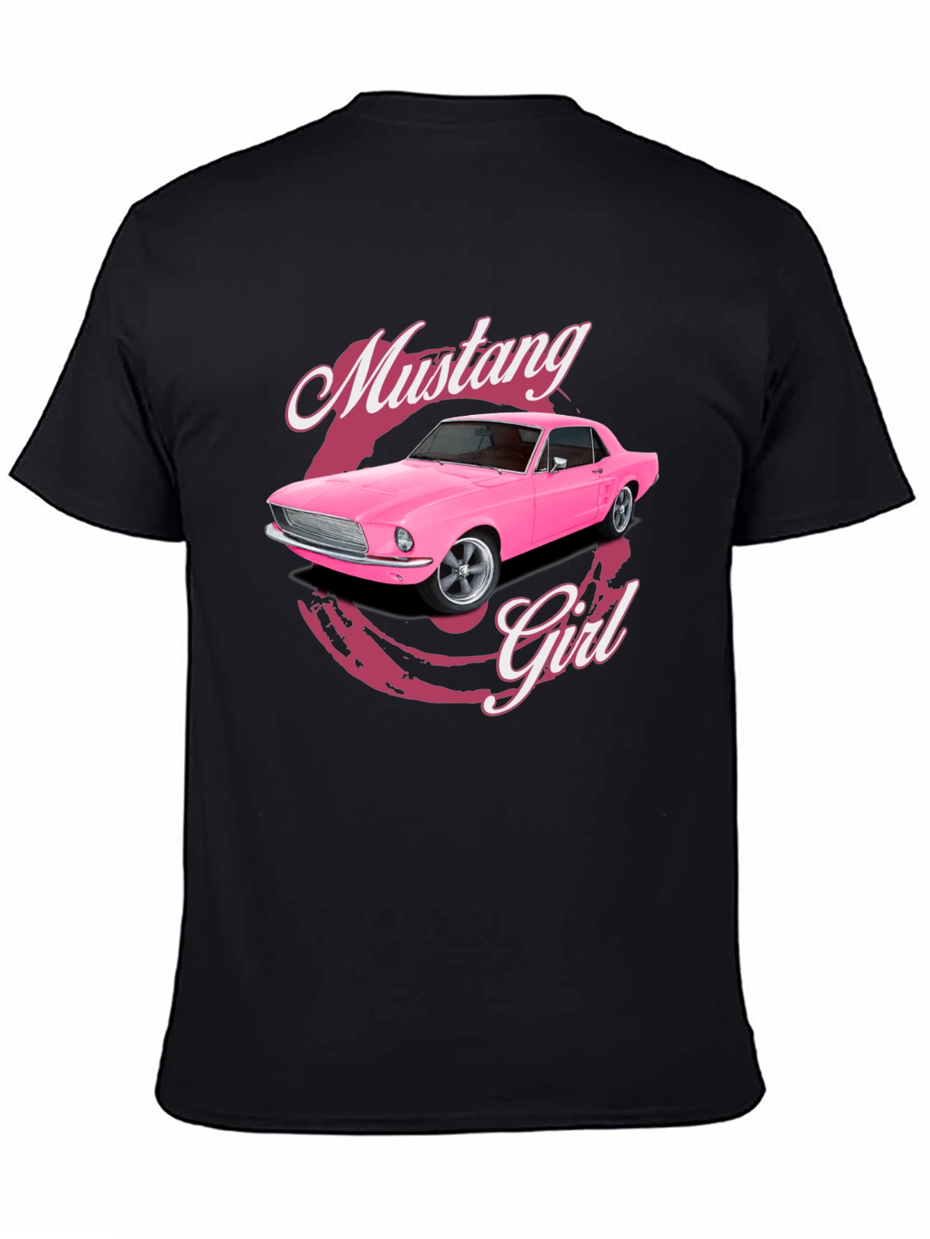 Pink Mustang Girl Black T-Shirt