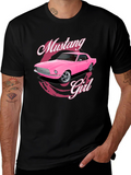 Pink Mustang Girl Black T-Shirt