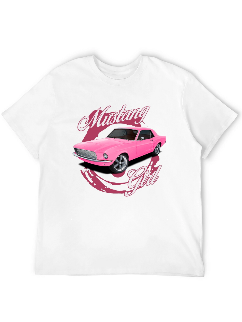 Pink Mustang Girl Black T-Shirt