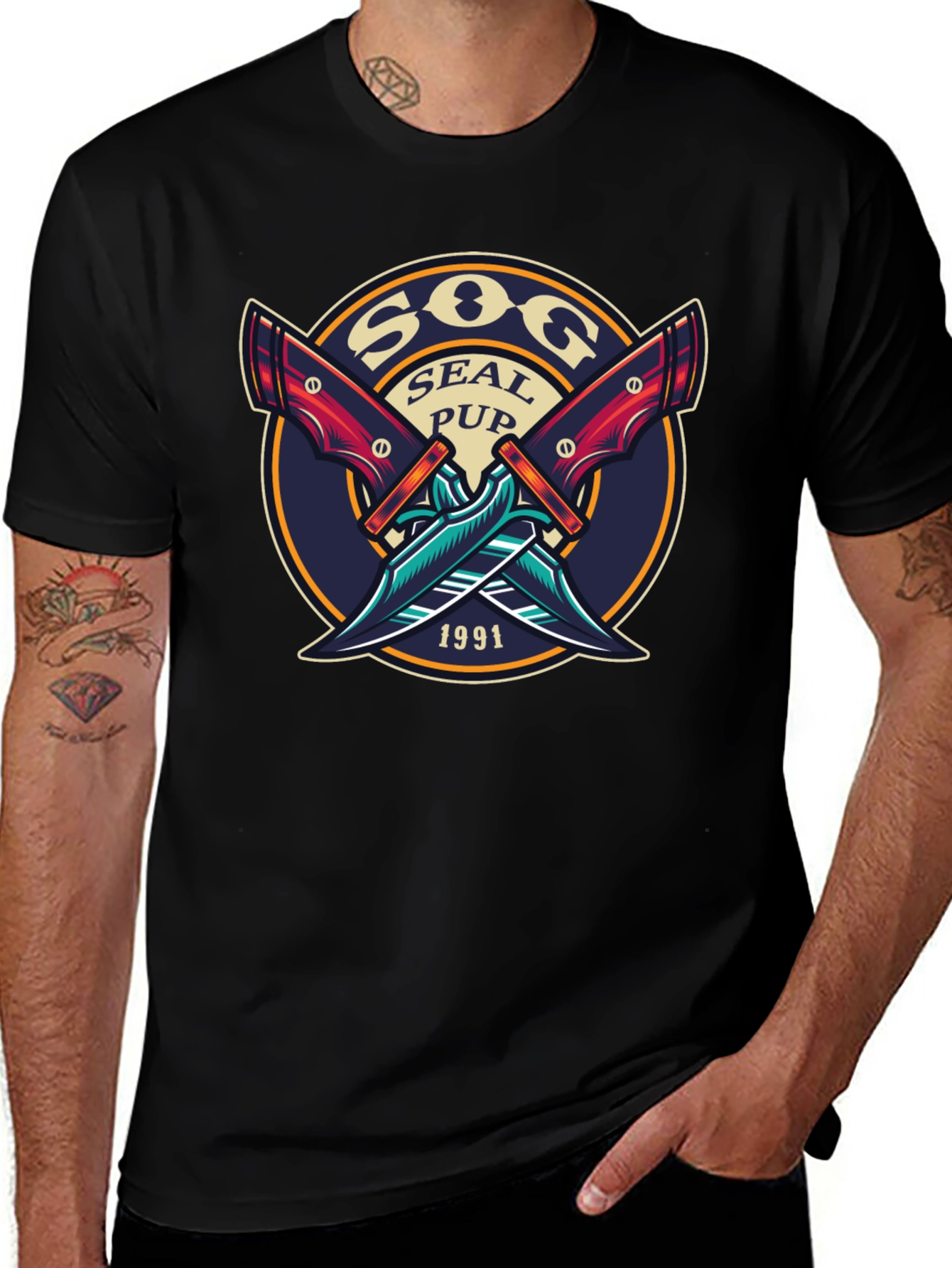 SOG Seal Pup 1991 Black Graphic T-Shirt