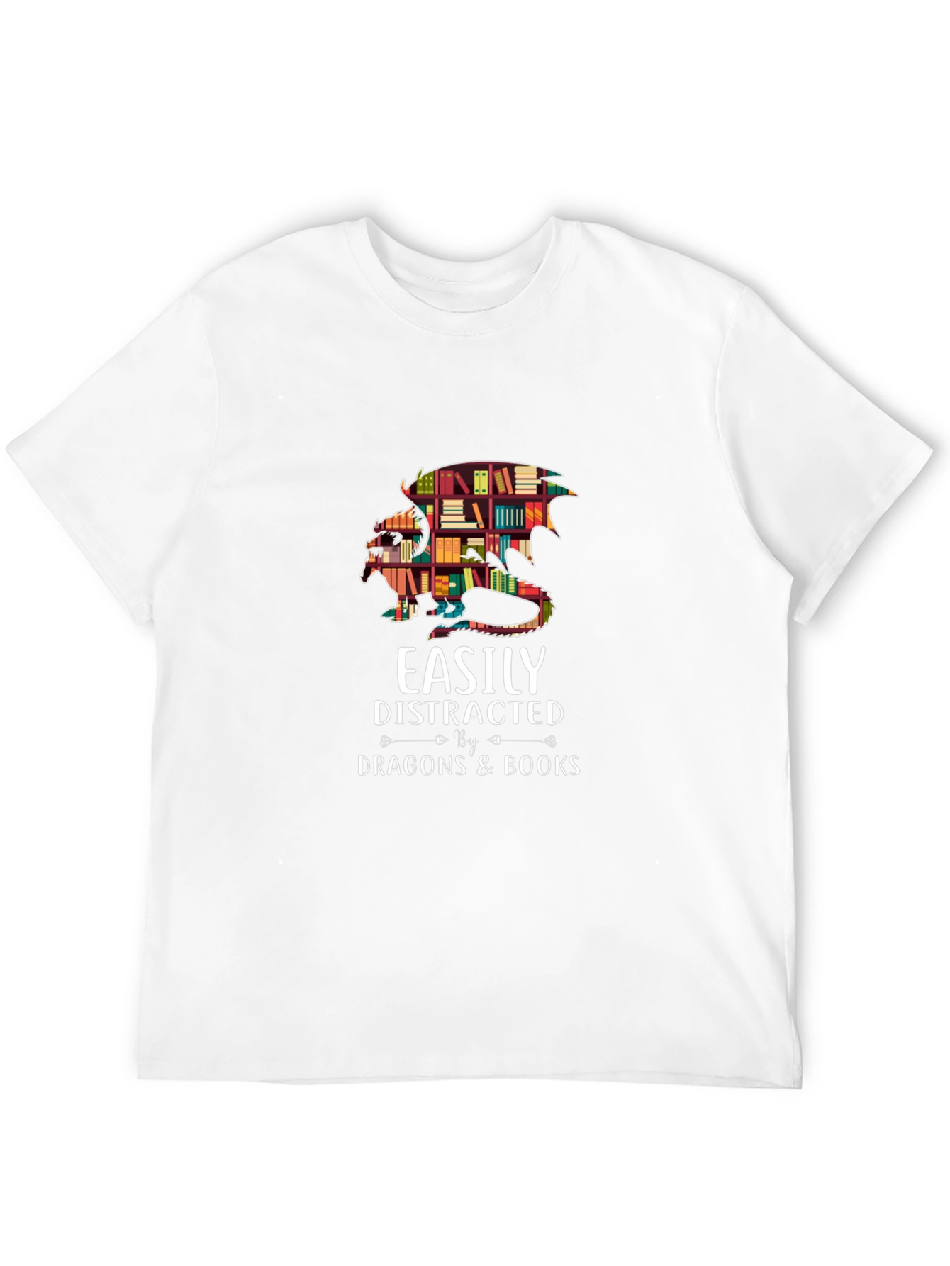 Easily Distracted By Dragons & Books Black T-Shirt