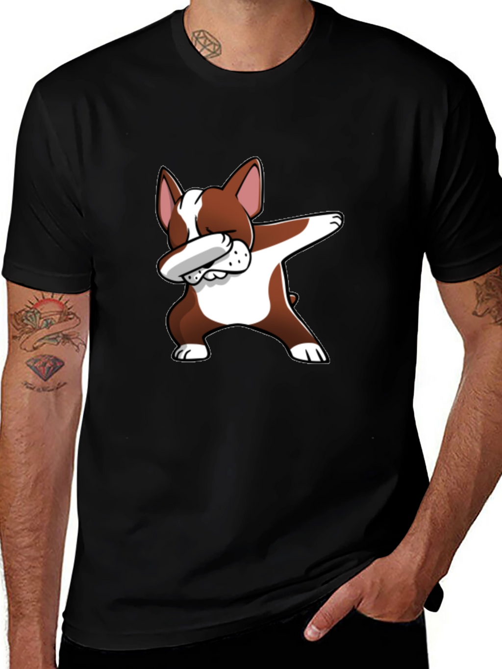 Dog Dabbing Graphic Tee - Black Cotton T-Shirt
