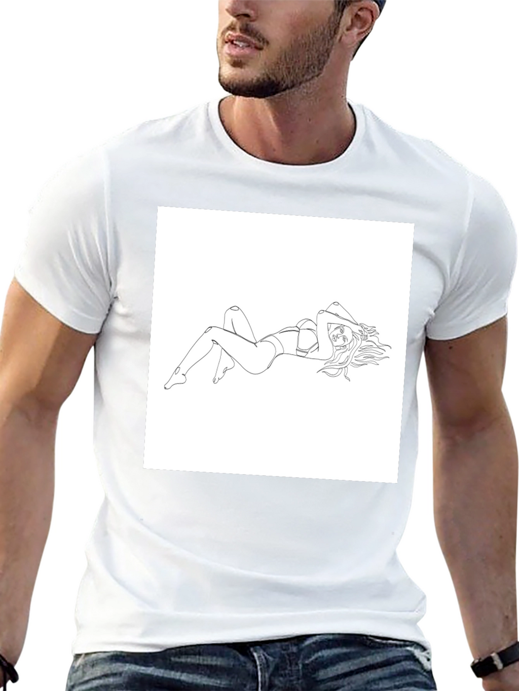 Line Art Woman Graphic Tee - Black