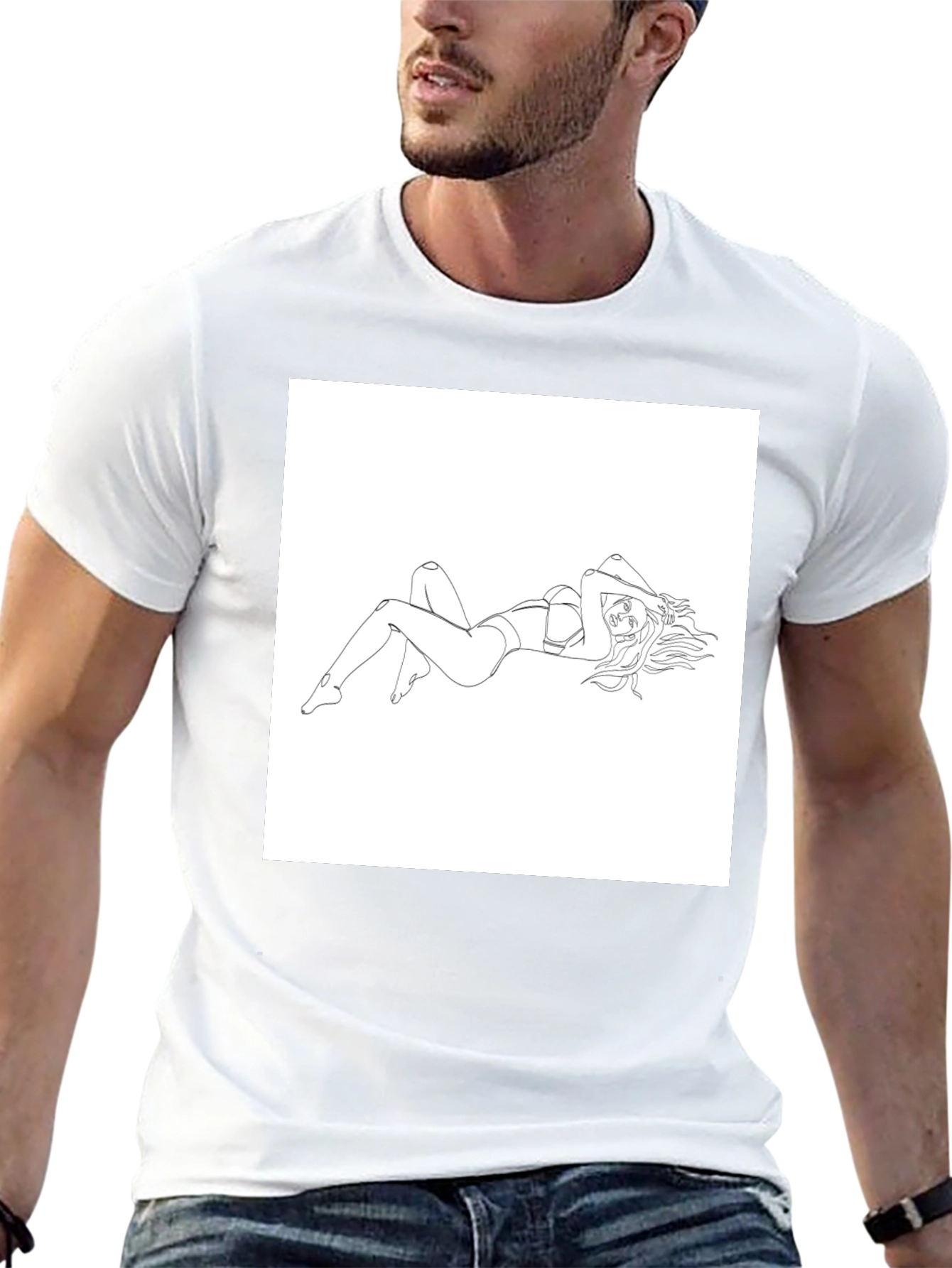 Line Art Woman Graphic Tee - Black