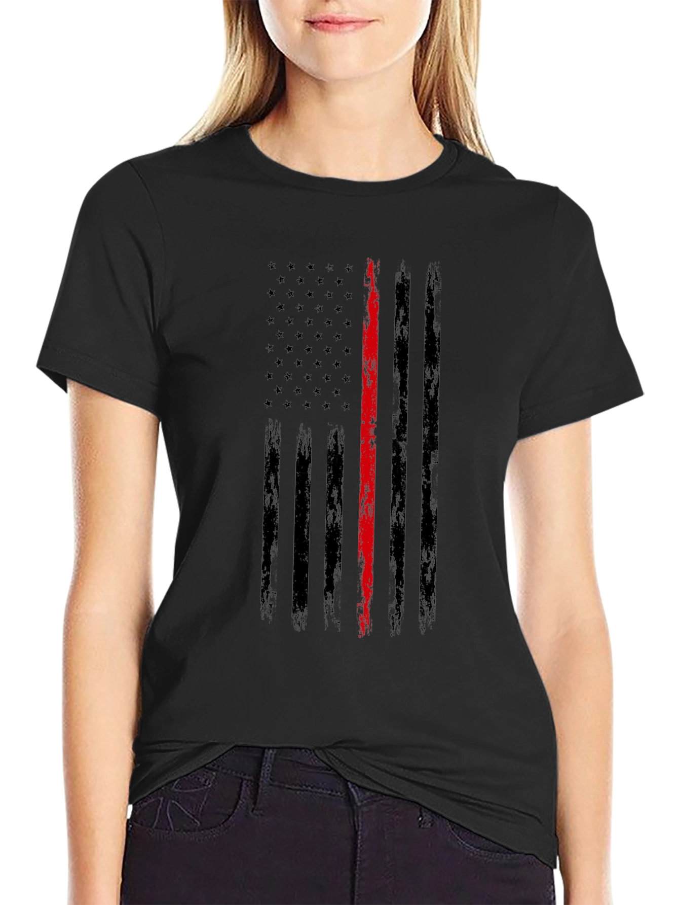 Thin Red Line Distressed American Flag T-Shirt