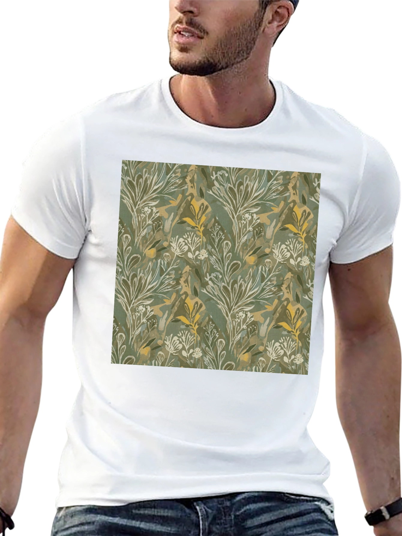 Botanical Print Crew Neck Tee - Soft & Stylish