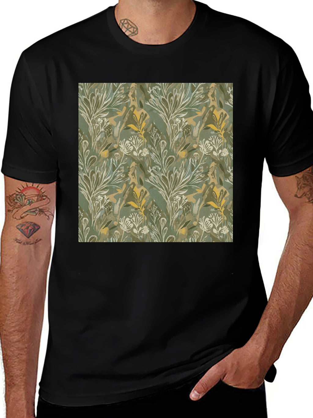 Botanical Print Crew Neck Tee - Soft & Stylish