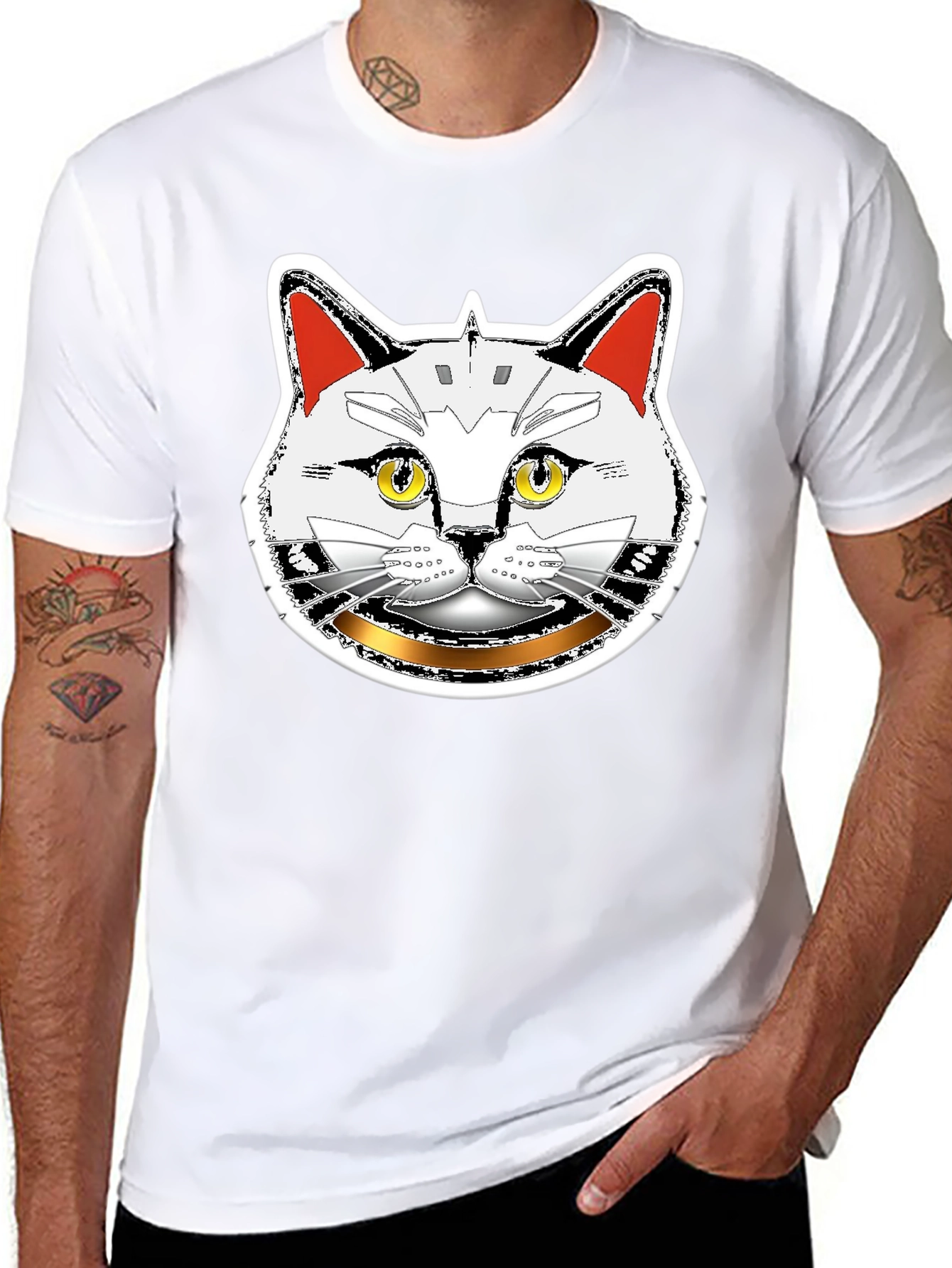 Robotic Cat Graphic T-Shirt - Black