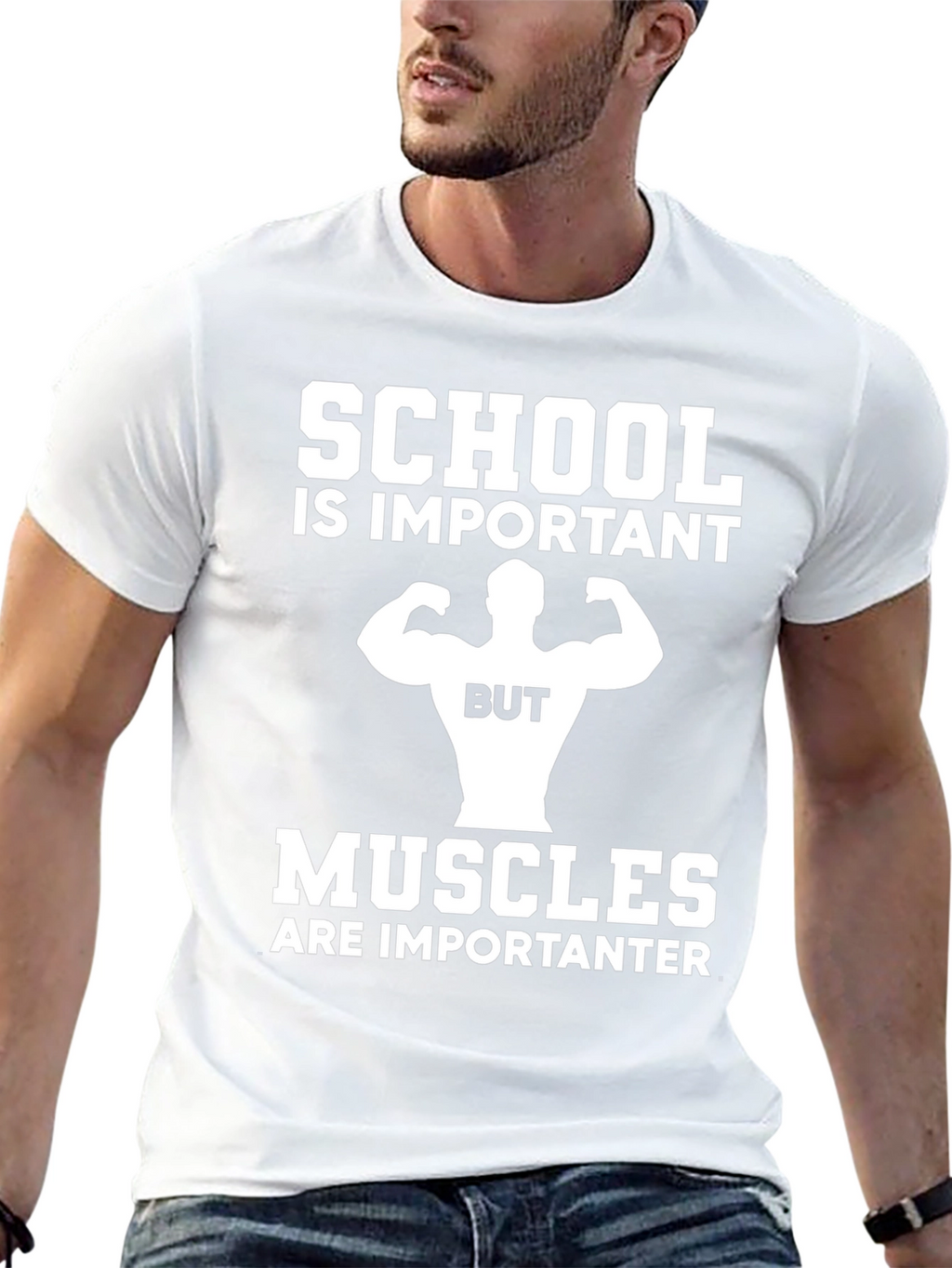 School vs Muscles Graphic T-Shirt - Black
