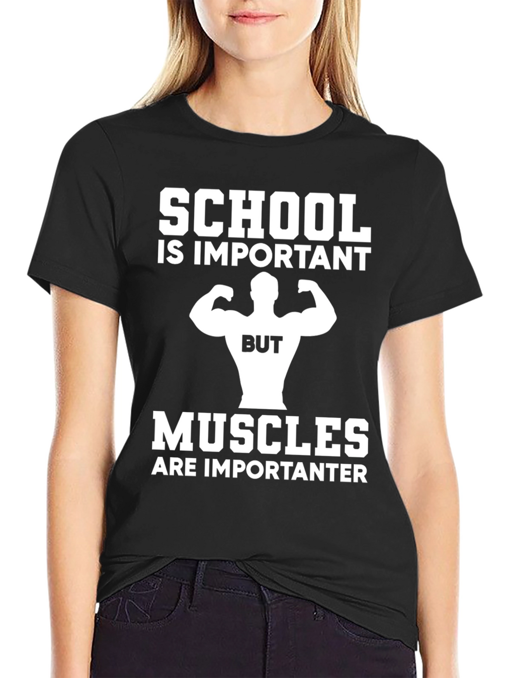 School vs Muscles Graphic T-Shirt - Black
