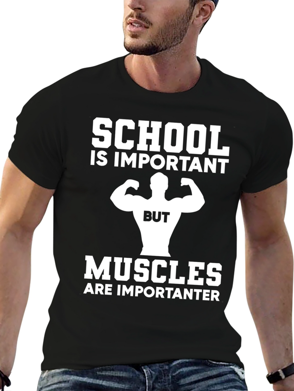 School vs Muscles Graphic T-Shirt - Black