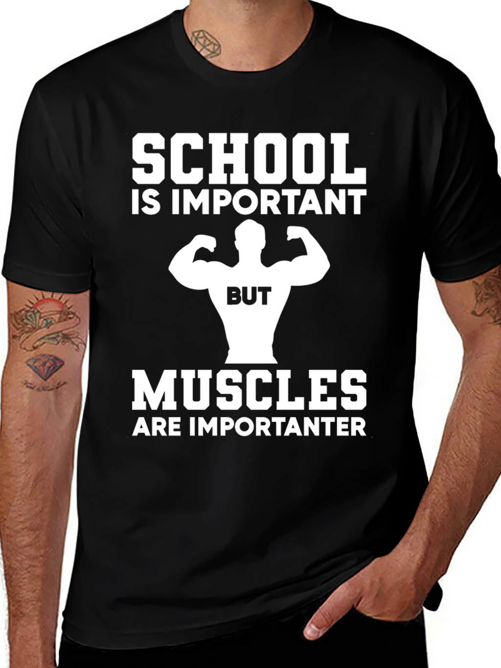School vs Muscles Graphic T-Shirt - Black