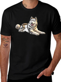 Husky Dog Graphic Print Black T-Shirt