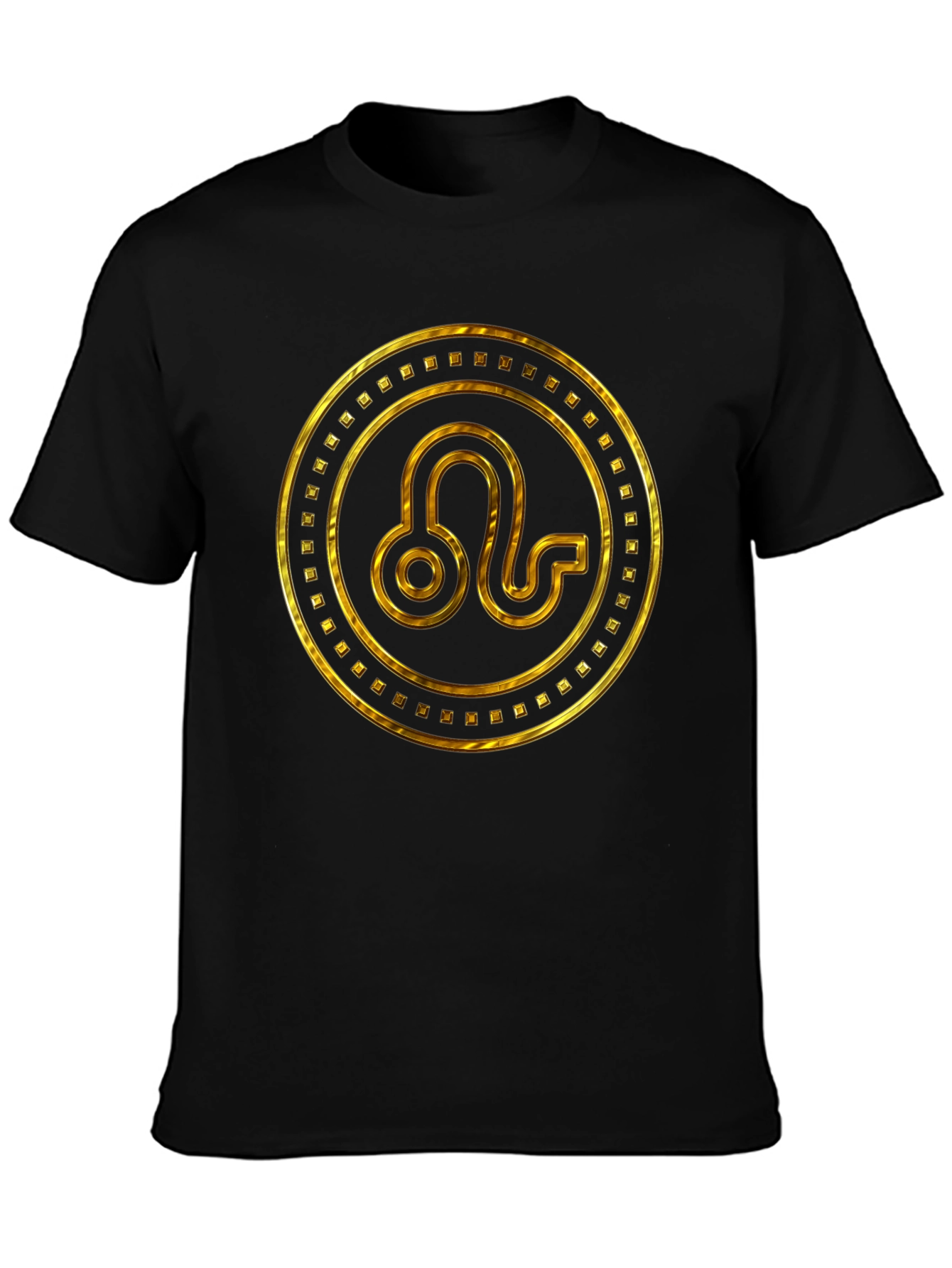 Gold Leo Zodiac Sign Black T-Shirt