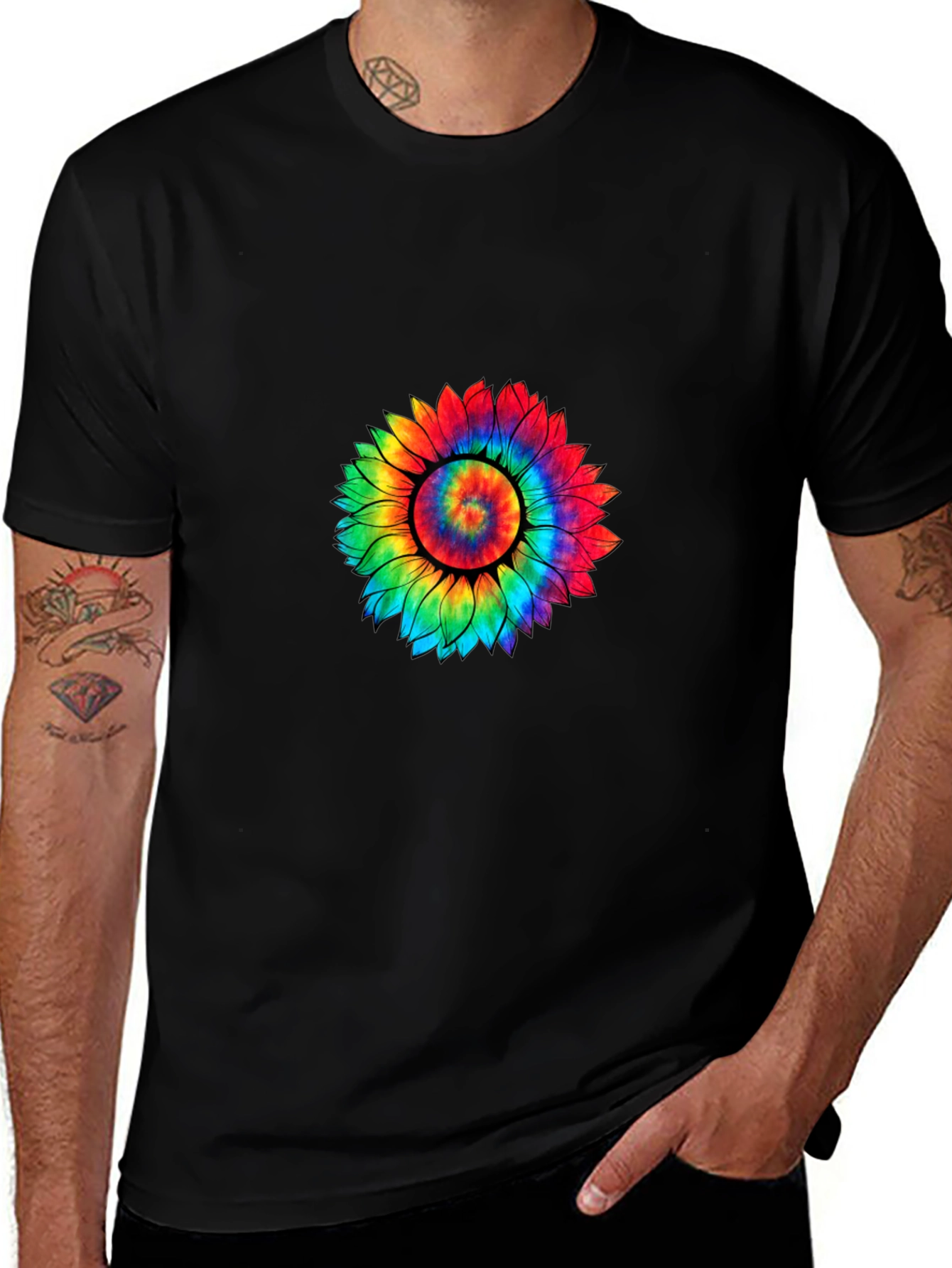 Tie-Dye Sunflower Graphic Tee - Black