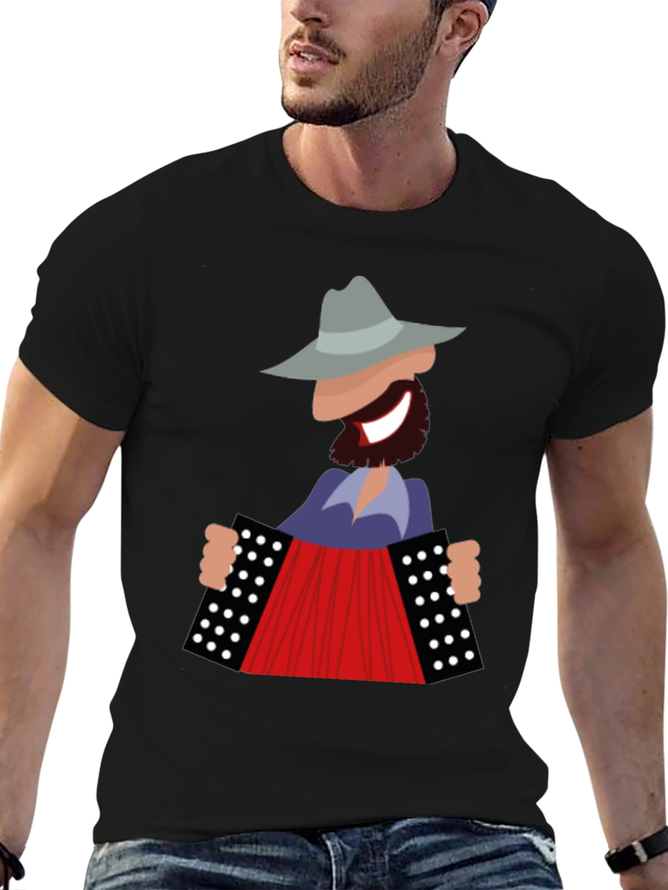 Accordion Player Graphic T-Shirt - Novelty Musician Tee
