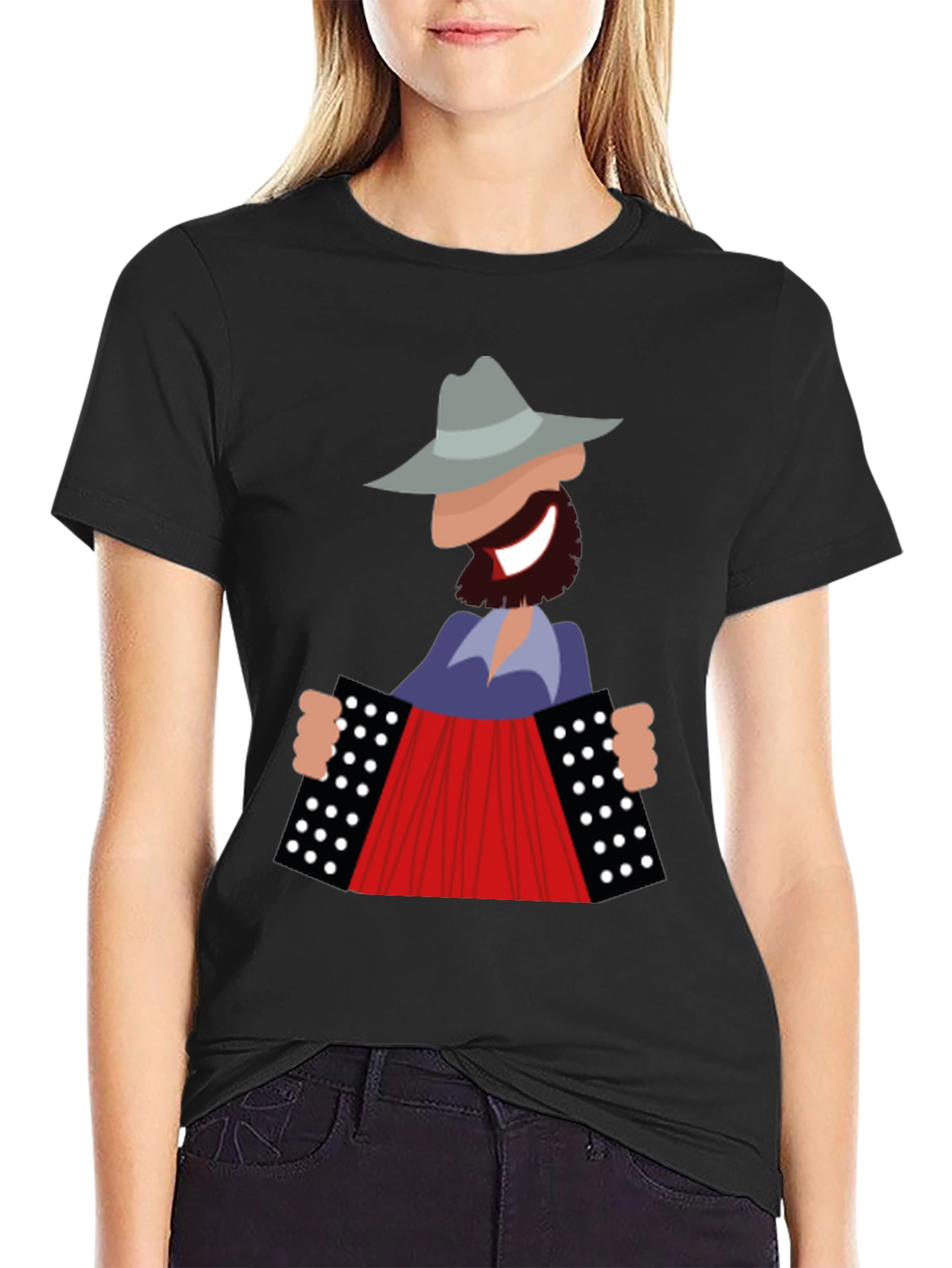 Accordion Player Graphic T-Shirt - Novelty Musician Tee